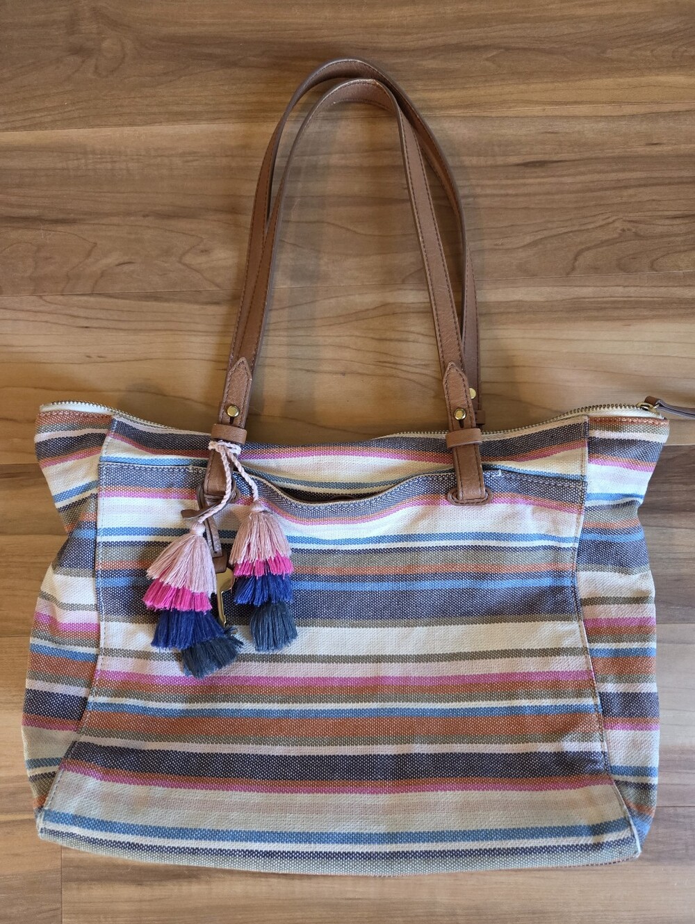 Fossil Striped Canvas Handbag